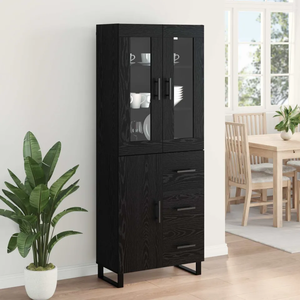 vidaXL Hoge kast 2 st Zwart Eiken 69,5 x 34 x 180 cm Bewerkt hout, foto 3