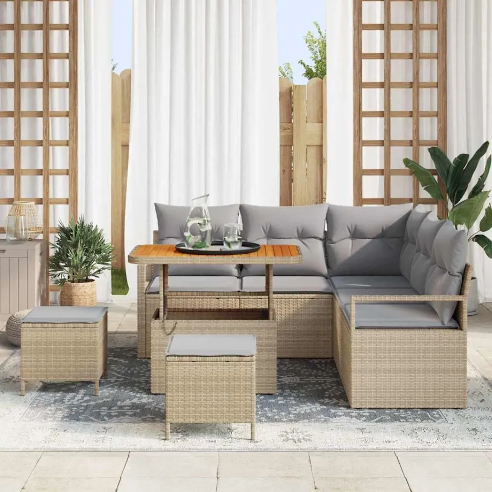 vidaXL Tuinbankenset 8 st Beige poly rattan, foto 3