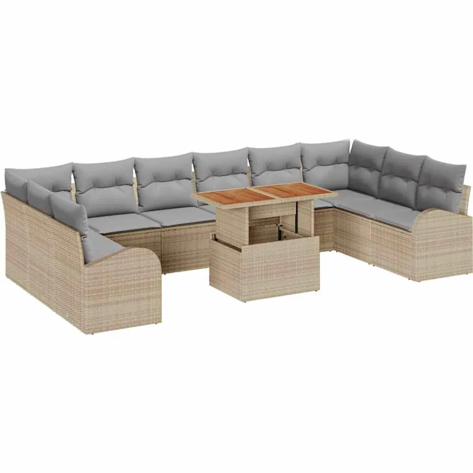 vidaXL Tuin Sofa Set 11 st Beige Poly riet