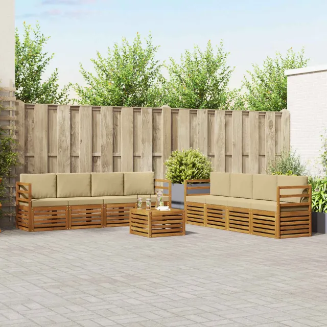 vidaXL Buiten bankenset 9 st 8-zits Natuurlijk en Beige