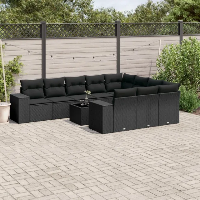 vidaXL 11-delige Loungeset met kussens poly rattan zwart, foto 2