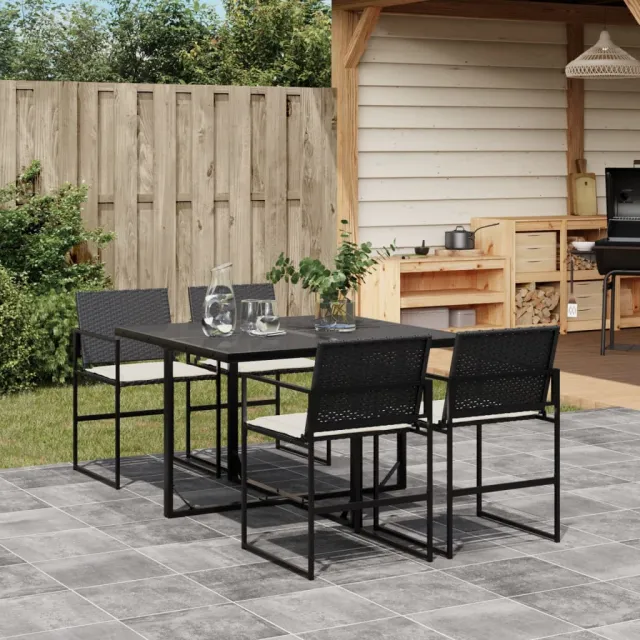 vidaXL 5-delige Tuinset met kussens poly rattan zwart, foto 2