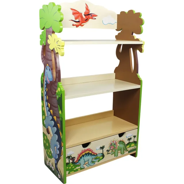 Teamson Kids Houten Boekenkast Voor Kinder - Kinderslaapkamer - Dinosaurus - 55,9cm Lang Meerkleurig