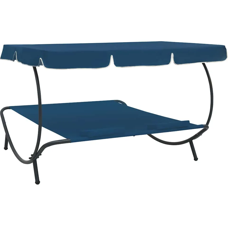 vidaXL Loungebed met luifel en kussens blauw, foto 3