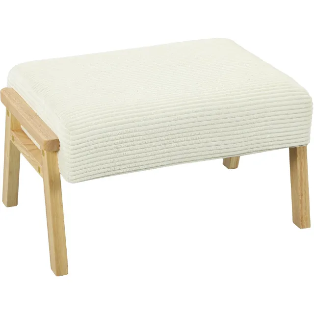 Sello! kruk – zitkruk – voetensteun – voetenbankje – schuimzitting van 16cm – houten poten – zacht ribstof – 70 x 46 x 40 cm Beige