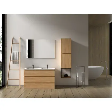 AquaVive - Praxis Eigen Merk Aquazuro Wastafelonderkast Napoli 120cm - Natuur Eik Houtlook - Met 3 Lades