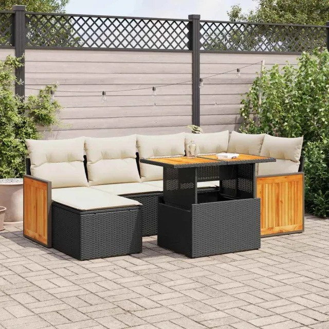 vidaXL 7-delige Loungeset met kussens poly rattan acacia zwart, foto 2