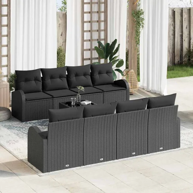 vidaXL Tuin Sofa Set 9 st 8-Aantal zitplaatsen Zwart poly rattan
