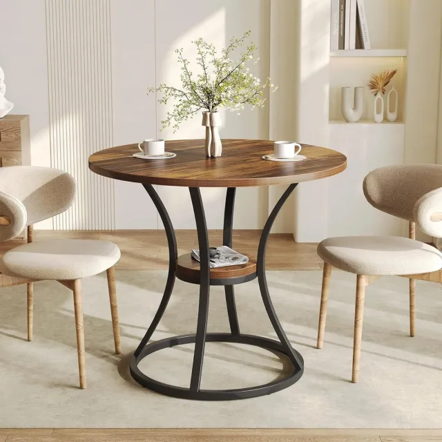 Tribesigns Ronde Eettafel - 80x80x75 cm - Kleine Esstisch für 2-4 Personen - Bruin - met Metalen Voet voor Eetkamer, Keuken, Woonkamer