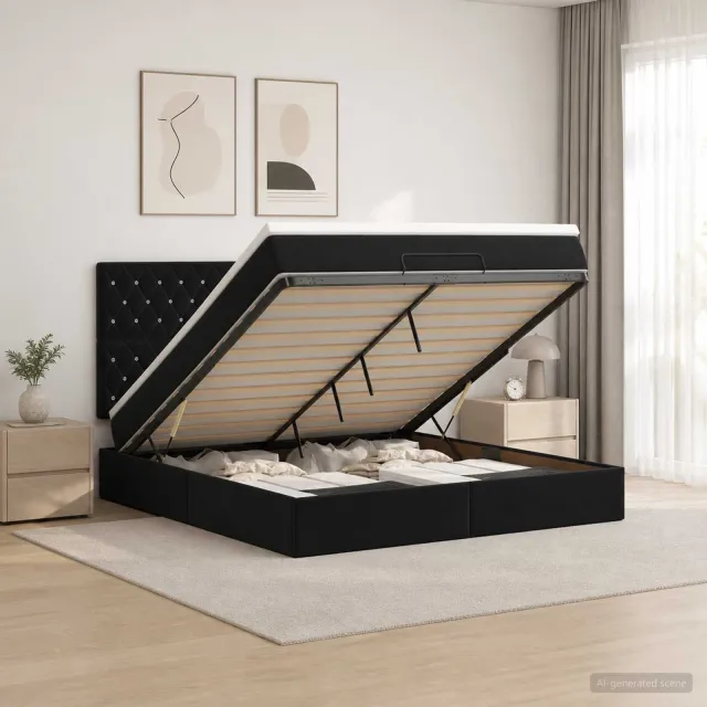 vidaXL Ottoman bed met matras Zwart 140 x 190 cm Fluweel
