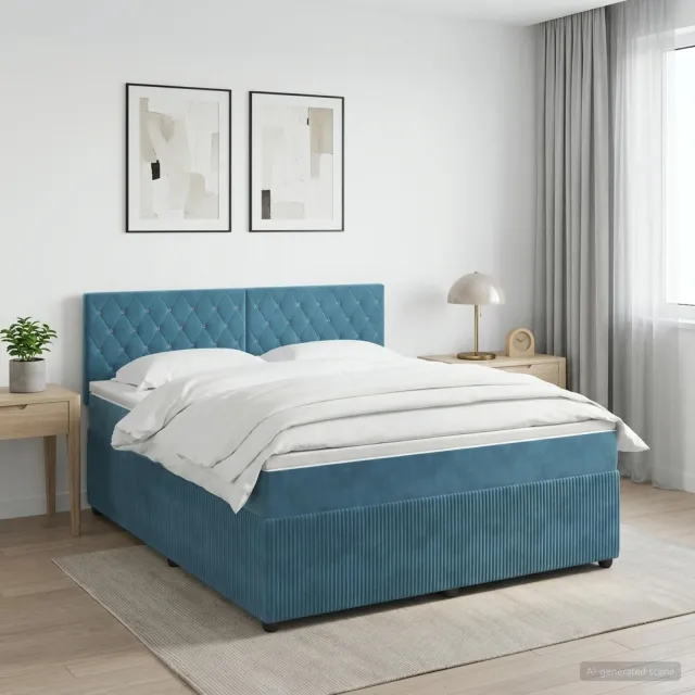 vidaXL Boxspringbed met matras Donkerblauw 140 x 200 cm Fluweel blauw