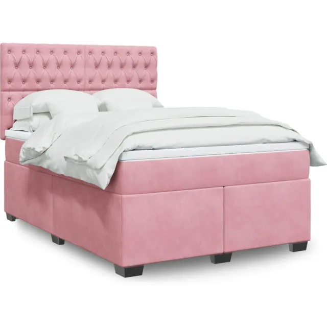 vidaXL Boxspring met matras fluweel roze 140x200 cm