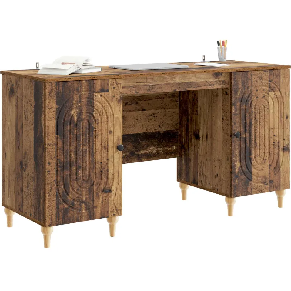 vidaXL Bureau Oud hout 142,5 x 50 x 75 cm Bewerkt hout Bruin