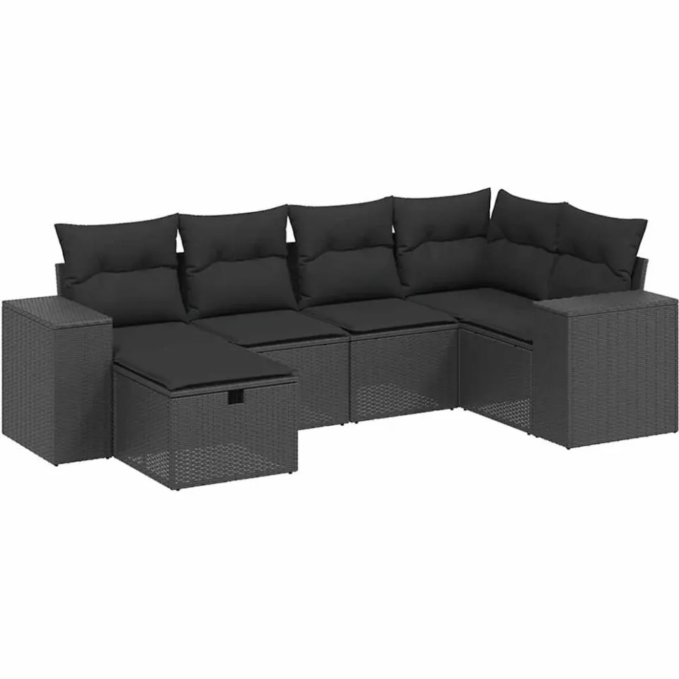 vidaXL 6-delige Loungeset met kussens poly rattan zwart, foto 3