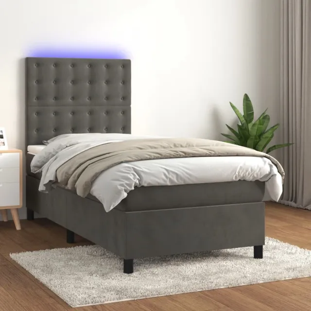 vidaXL Boxspring met matras en LED fluweel donkergrijs 90x200 cm grijs