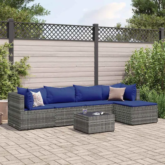 vidaXL 6-delige Loungeset met kussens poly rattan grijs, foto 2