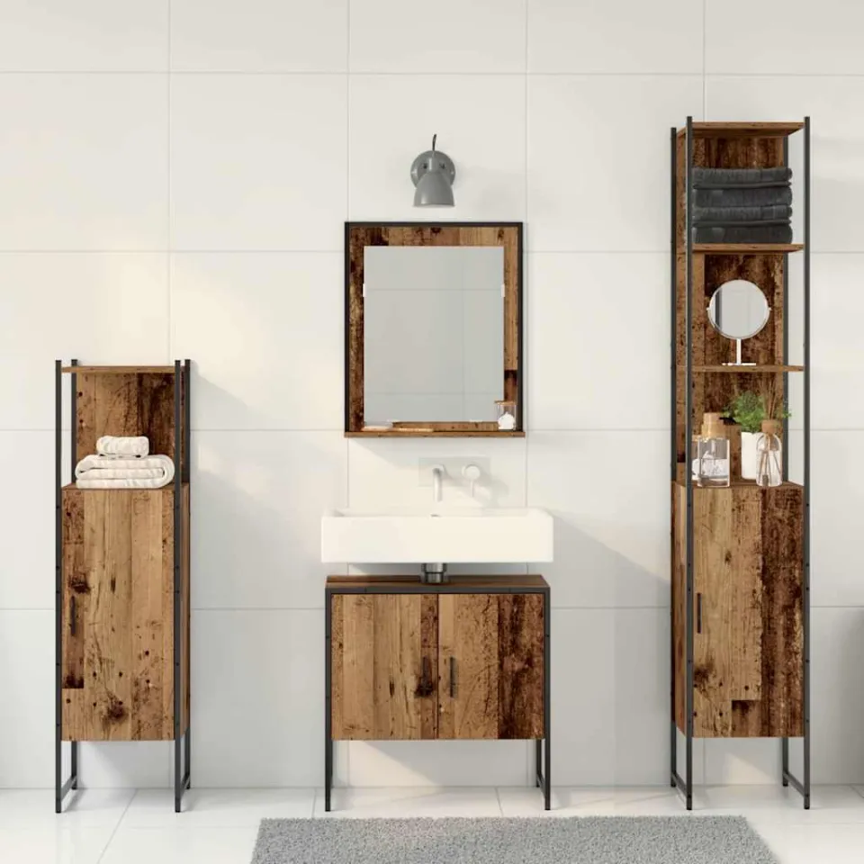 vidaXL Badkamermeubelset 4 st Bruin 33 x 33 x 185,5 cm Bewerkt hout, foto 3