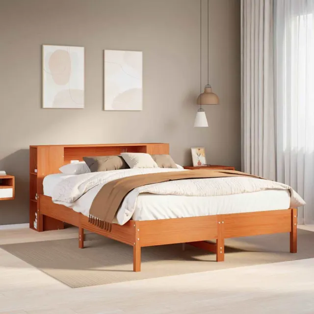 vidaXL Bed met boekenkast zonder matras grenenhout wasbruin 135x190 cm bruin