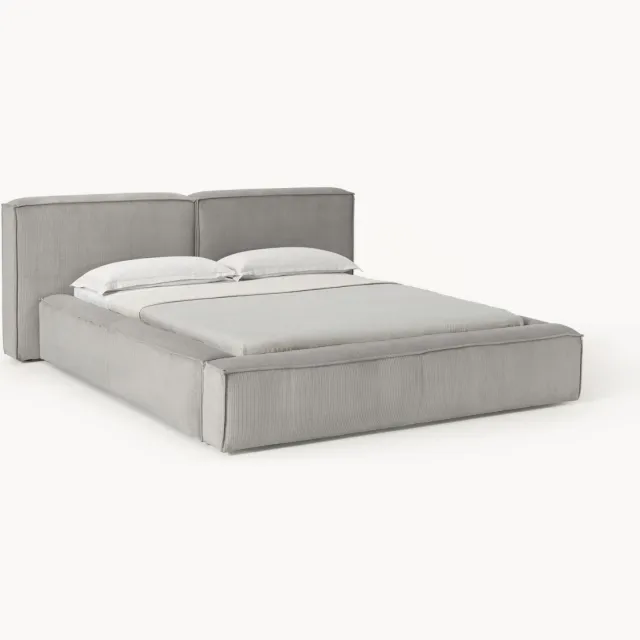 Westwing Collection Gestoffeerd corduroy bed Lennon met opbergruimte Grijs