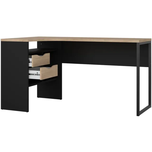 Tvilum FunctionPlus bureau hoek 3 planken 2 laden okkernoot decor zwart mat.