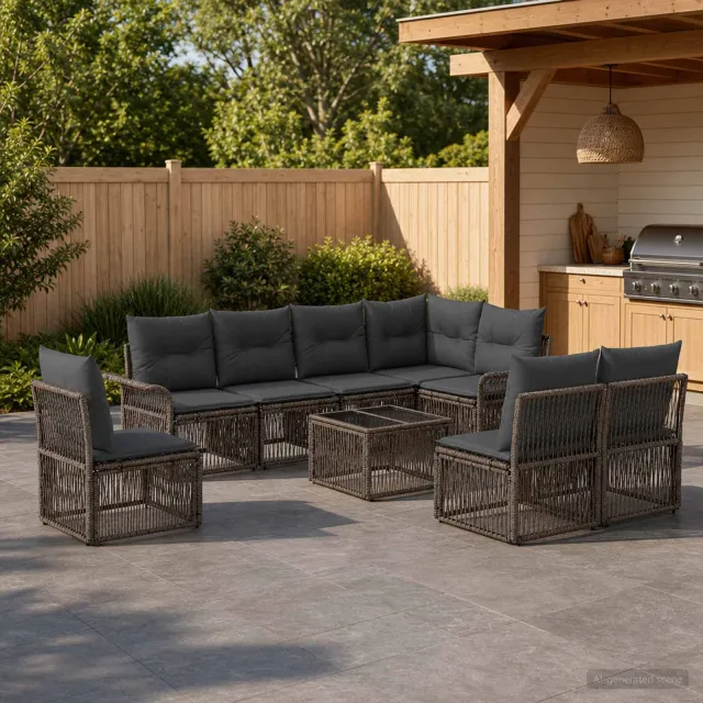 vidaXL Tuinbankenset 9 st Grijs poly rattan, foto 2
