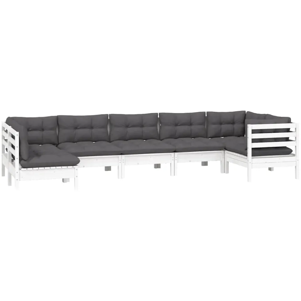 vidaXL 7-delige Loungeset met kussens grenenhout wit, foto 2