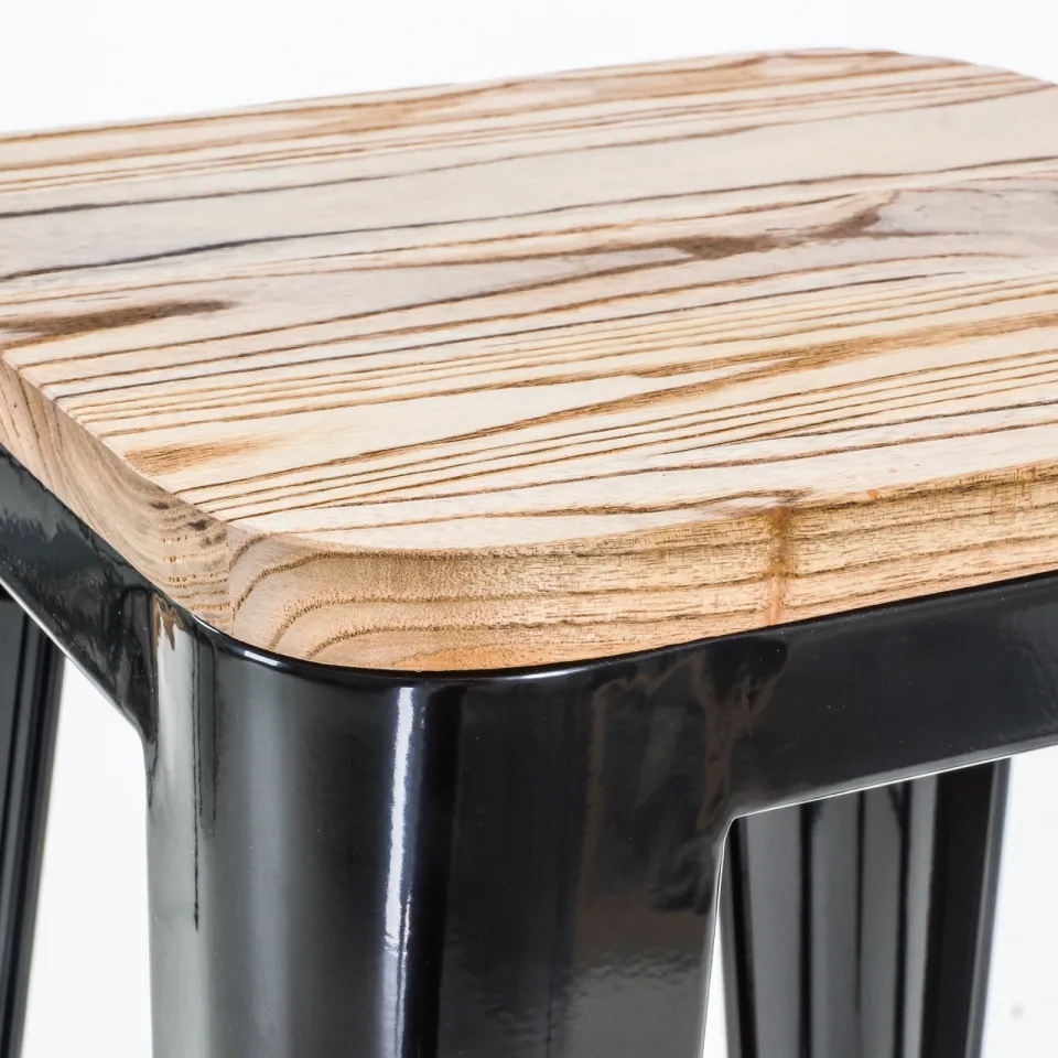 Legend Metalen barkruk zwart - met houten zitting - 77 cm, foto 3