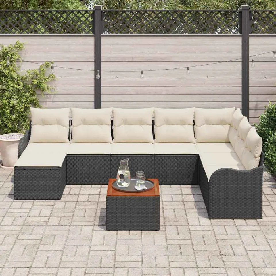 vidaXL Tuinbankenset 9 st Zwart poly rattan, foto 2