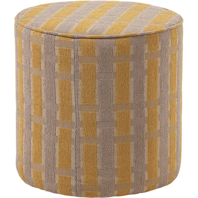 WOOOD Sarli Poef Hoog Dessin - Chenille - Taupe/Geel - 46x46x46 taupe/yellow