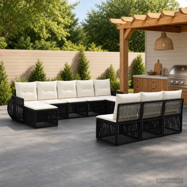 vidaXL Tuinbankenset 10 st 10-zits Zwart en Cream Wit poly rattan, foto 2