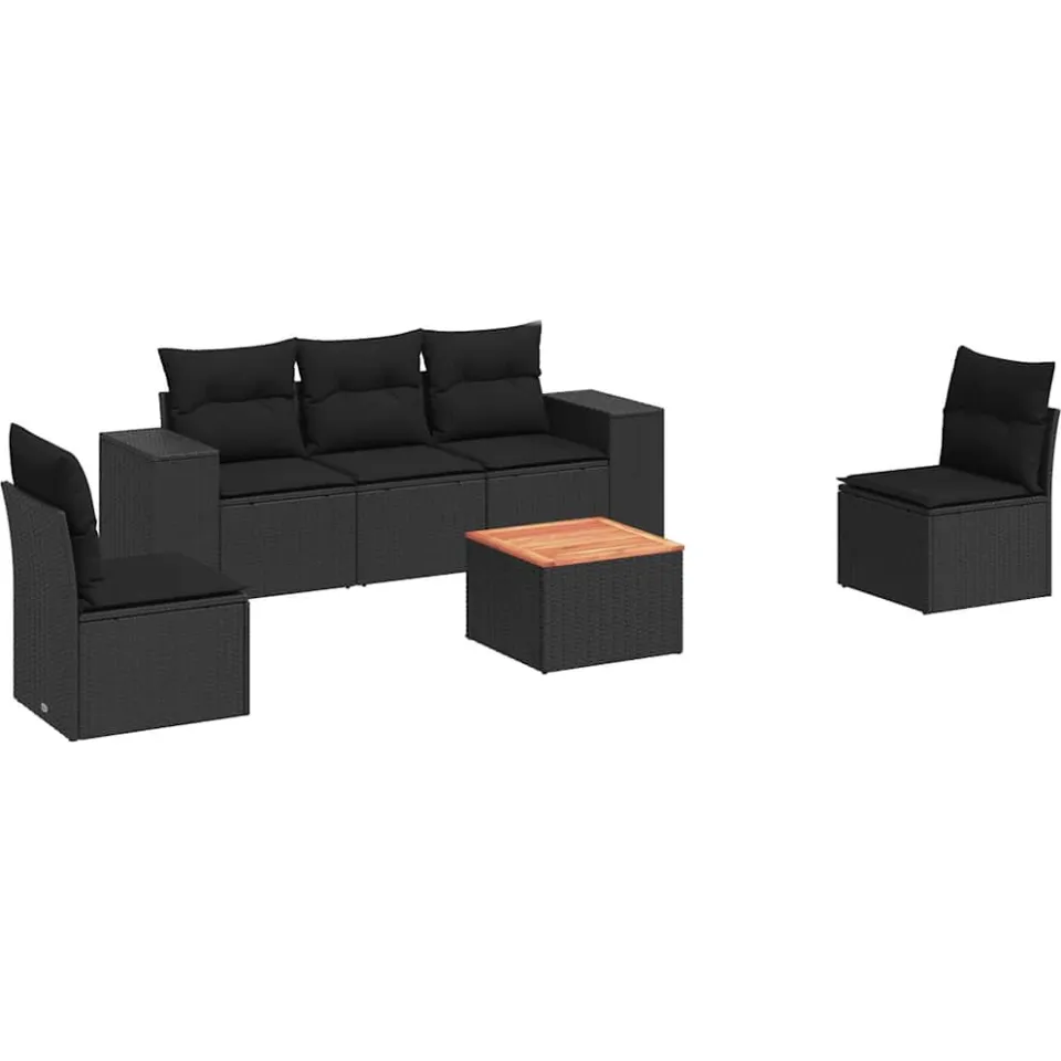 vidaXL 6-delige Loungeset met kussens poly rattan zwart, foto 3