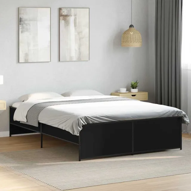 vidaXL Bedframe bewerkt hout metaal zwart 135x190 cm