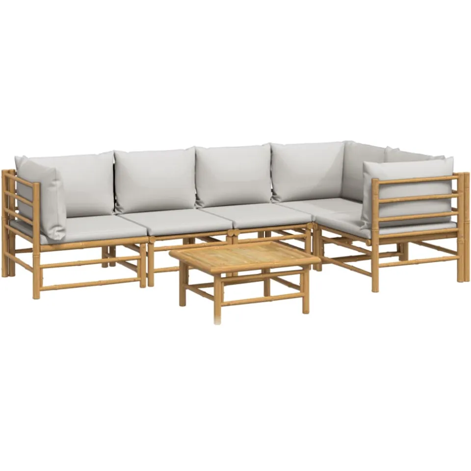 vidaXL 6-delige Loungeset met kussens bamboe lichtgrijs Bruin