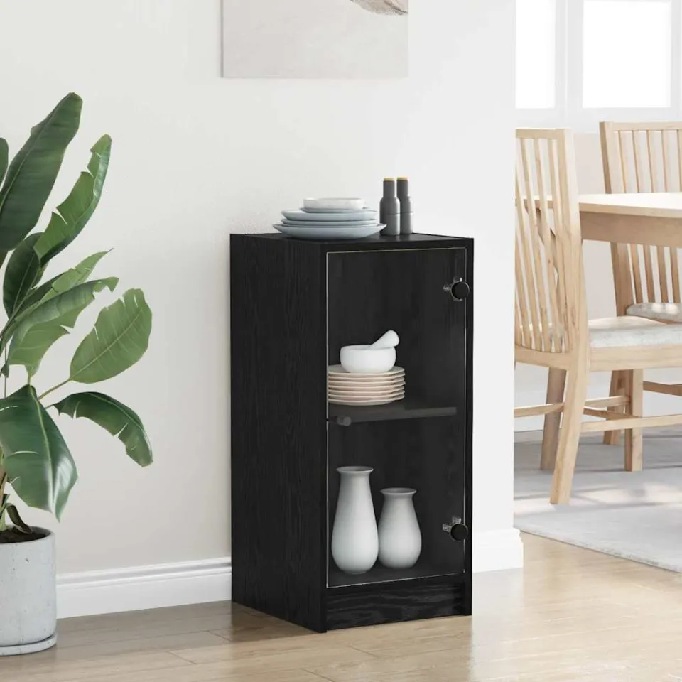 vidaXL Dressoir Zwart eiken 35 x 37 x 76 cm Bewerkt hout, foto 4