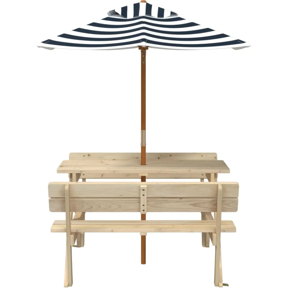 vidaXL Picknicktafel voor 4 kinderen met parasol massief vurenhout Bruin