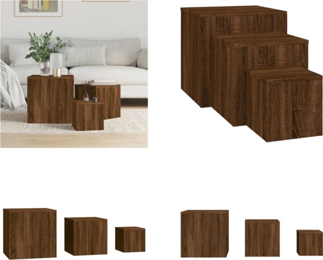 vidaXL Bijzettafels - 3 - st - bewerkt - hout - bruin - eikenkleur bruineiken