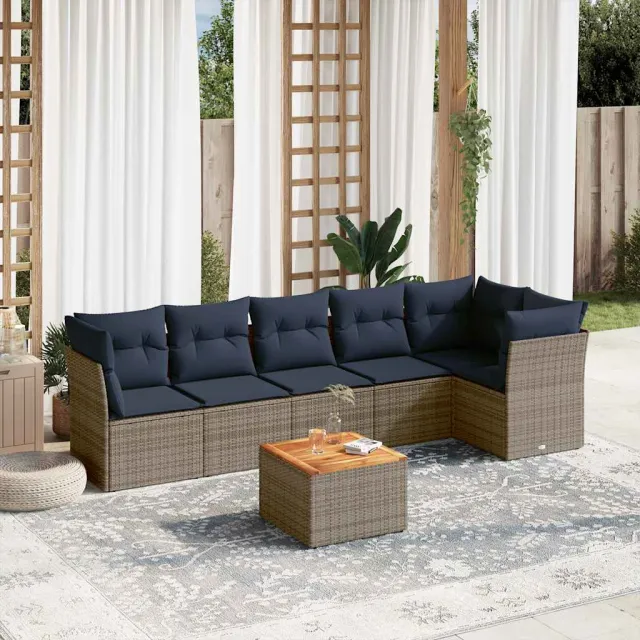 vidaXL 7-delige Loungeset met kussens poly rattan grijs, foto 2