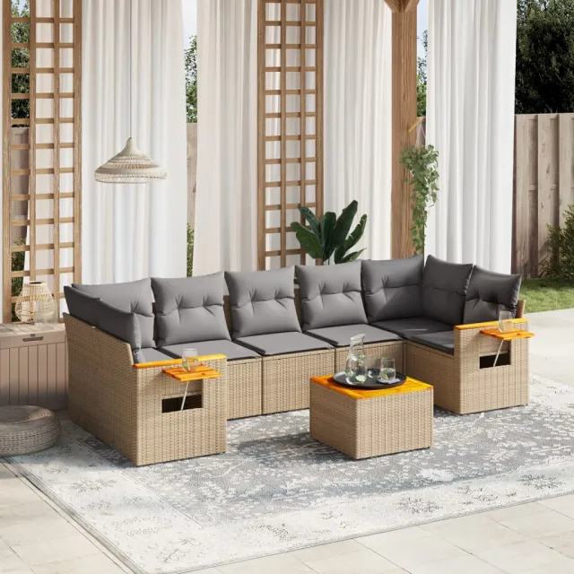vidaXL 8-delige Loungeset met kussens poly rattan beige, foto 2