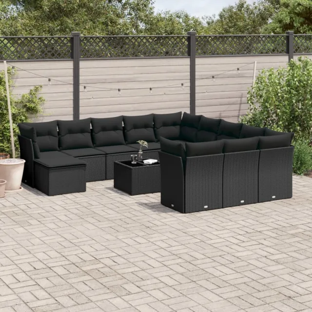 vidaXL 13-delige Loungeset met kussens poly rattan zwart, foto 2