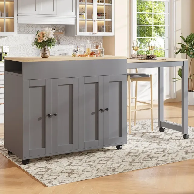 KOMHTOM BLACKCOLORS Moderne uitschuifbare bartafel (118-180×50×94 cm), uitschuifbare eettafel met opbergruimte, met zes opbergvakken, hoge tafel, bistrotafel, voor de eetkamer, te gebruiken als scheidingswand in de woonkamer, grijs