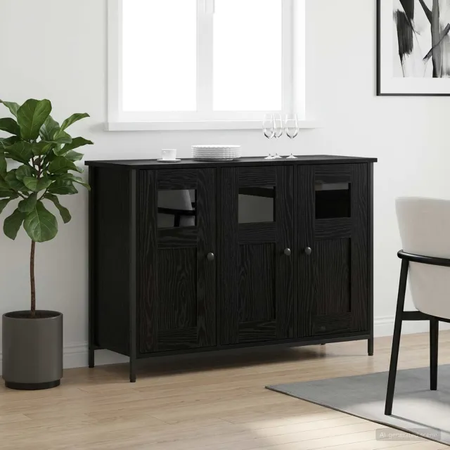 vidaXL Dressoir Zwart eiken 100 x 35 x 70 cm Bewerkt hout, foto 2