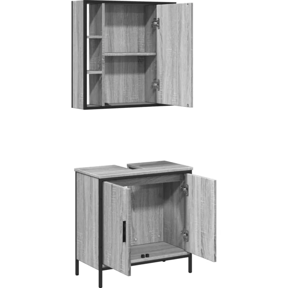 vidaXL 2-delige Badkamermeubelset bewerkt hout grijs sonoma eikenkleur, foto 3
