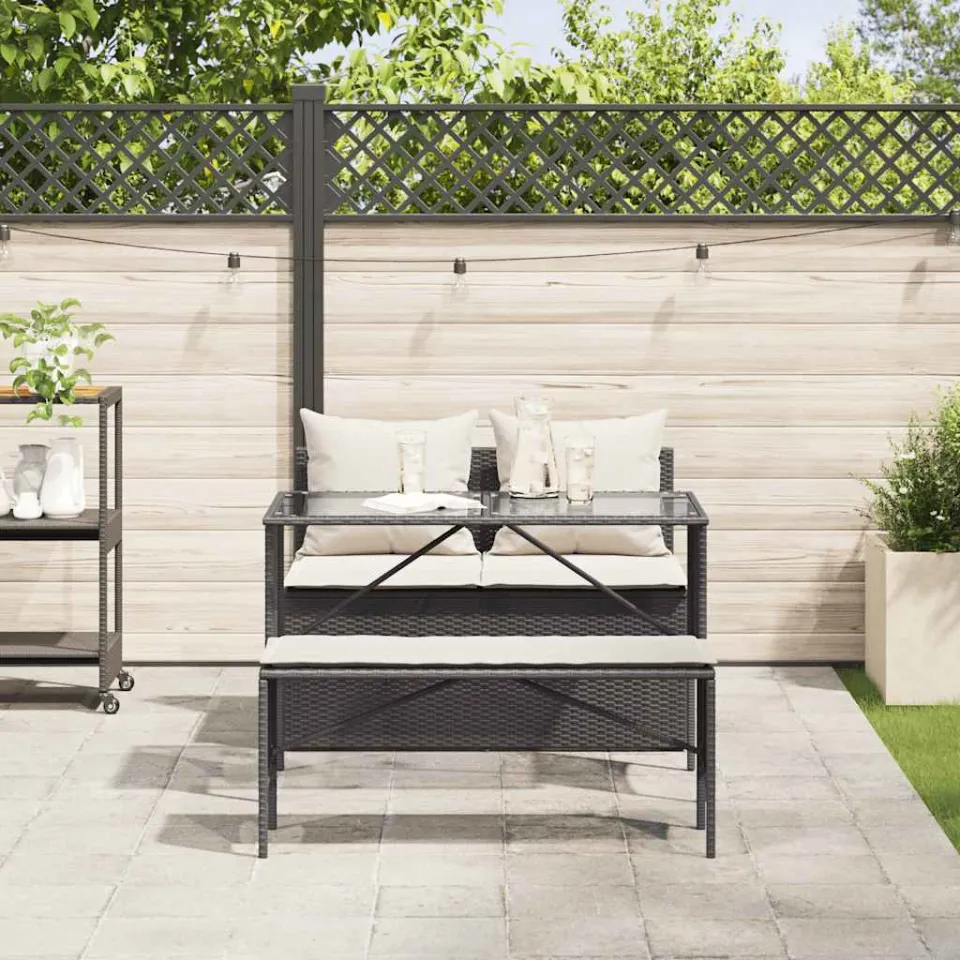 vidaXL 3-delige Tuinset met kussens poly rattan zwart, foto 3
