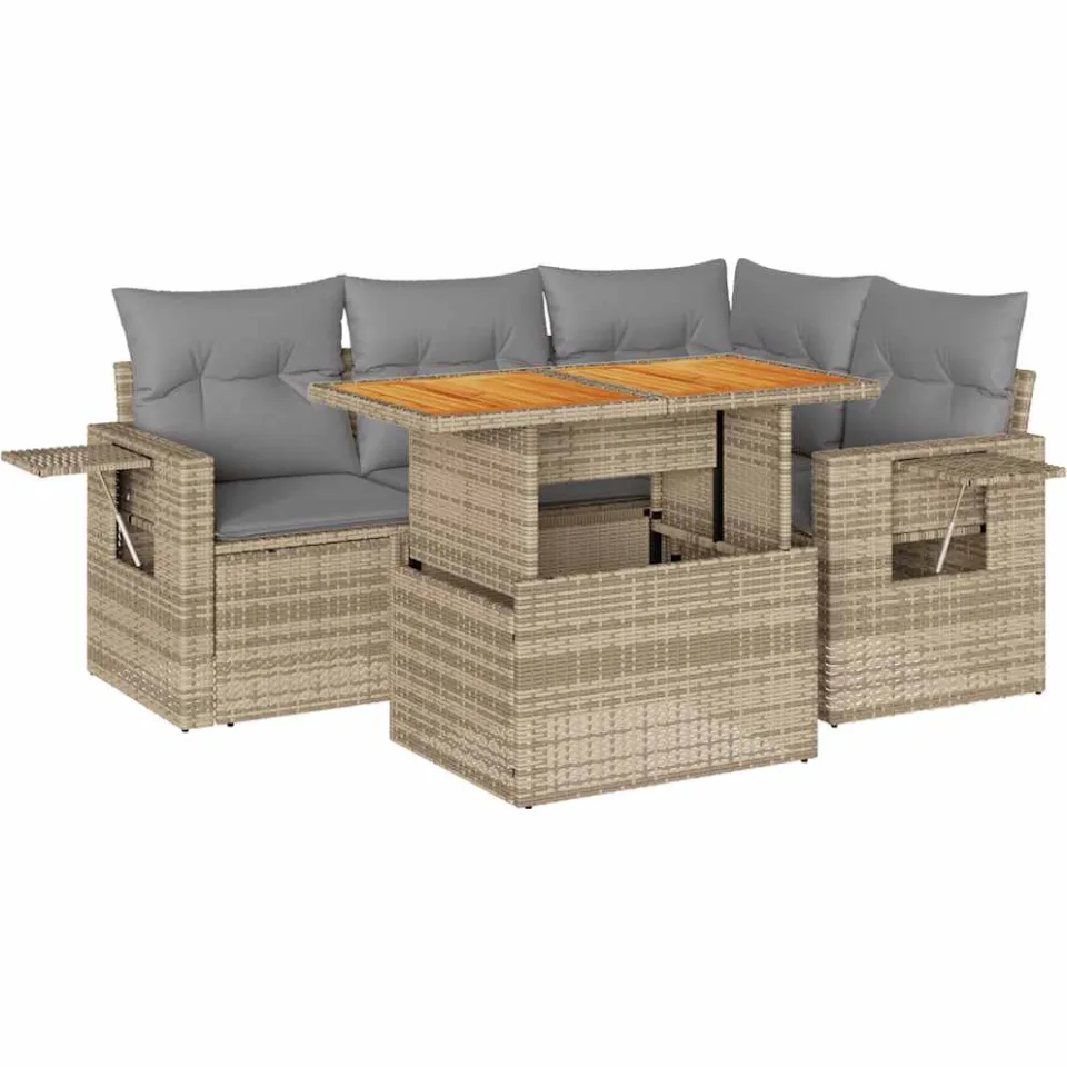 vidaXL 5-delige Loungeset met kussens poly rattan beige, foto 3