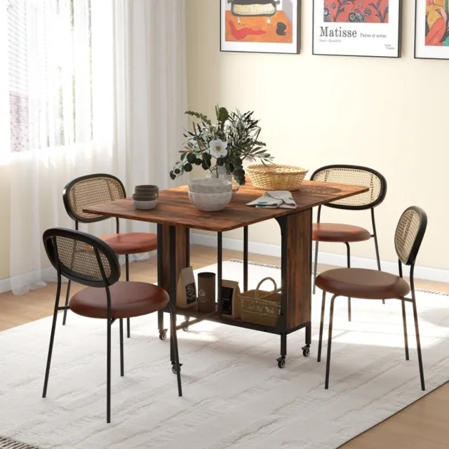 MIVRAY Klaptafel - Mobiele Eettafel Voor Zes Personen Met Opbergplank En Wielen - Spaanplaat - Rustiek Bruin - 130 X 80 X 74 Cm