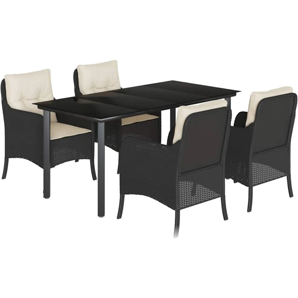vidaXL 5-delige Tuinset met kussens poly rattan zwart, foto 3