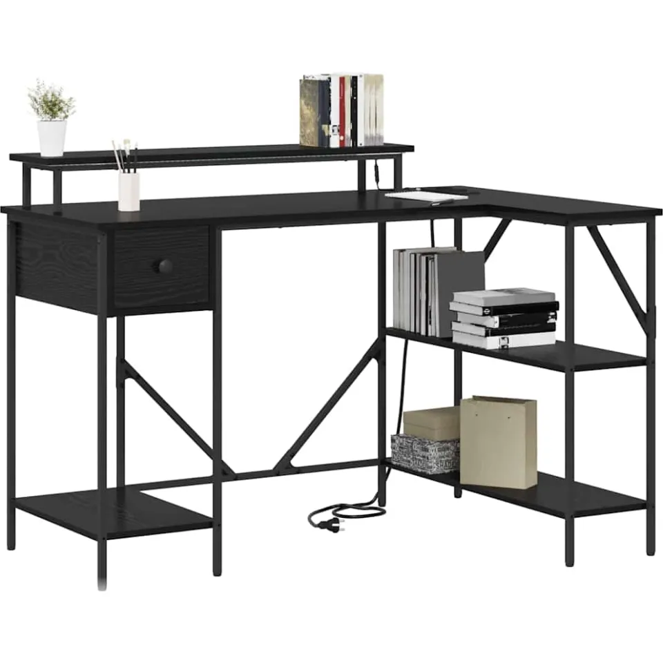 vidaXL Bureau Zwart Eiken 120 x 79 x 86,5 cm Bewerkt hout