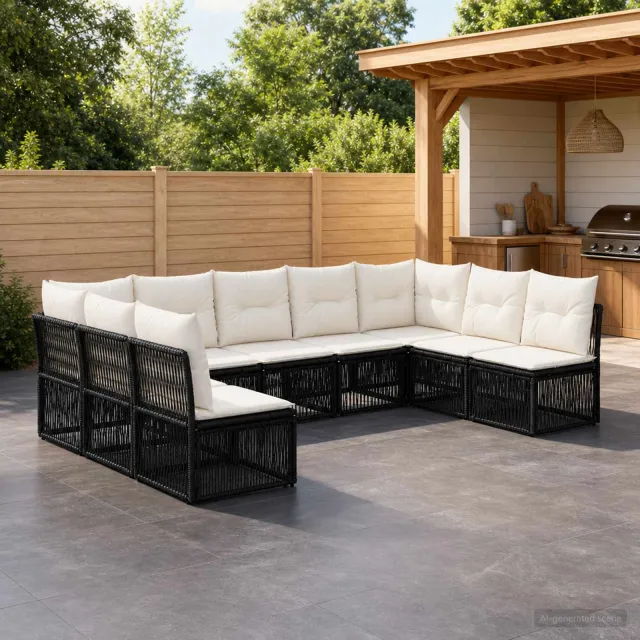vidaXL Tuinbankenset 9 st 9-zits Zwart poly rattan, foto 2