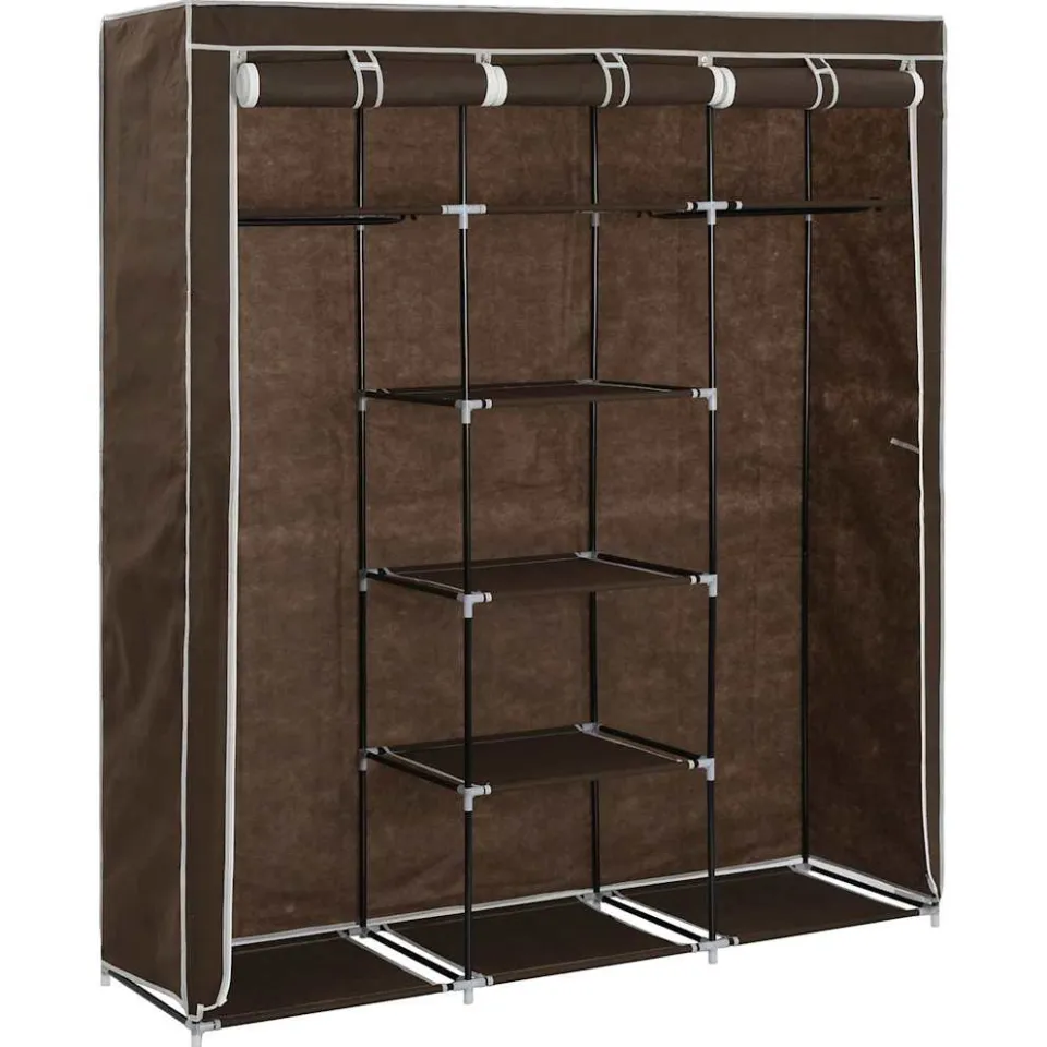 vidaXL Kledingkast met vakken en stangen 150x45x175 cm stof bruin, foto 2