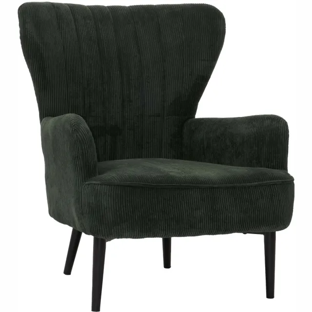 Loungestoel MCW-K37, cocktail-/oorstoel, gestoffeerde stoel, retro-vintage, corduroy (290 g/m²) ~ donkergroen